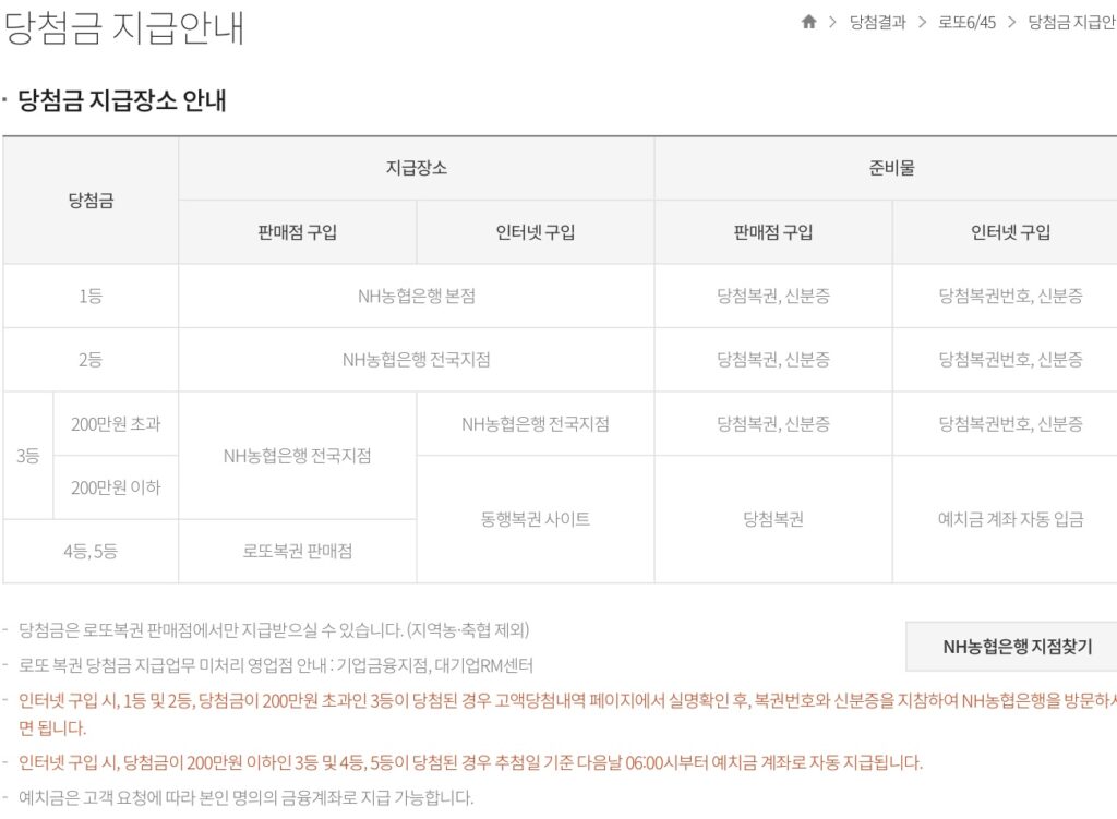 인터넷 로또 당첨금 수령 방법 안내 이미지 